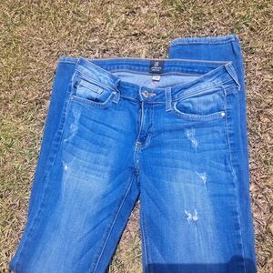 Blue Skinny Jeans with Distressed Details